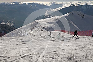 Snow ski resort on the mountain slope for snowboarders