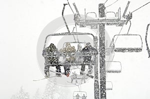 Snow skiing during snow fall