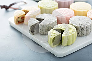 Snow skin sweet and savory traditional Chinese mooncakes