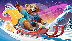 snow sled ski snowboard board bear winter sport