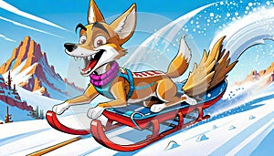 snow sled ski snowboard board coyote dog puppy fun winter play