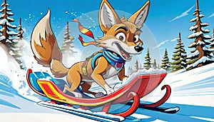 snow sled ski snowboard board coyote dog winter sport