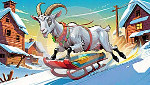 snow sled ski snowboard board farm goat family fun
