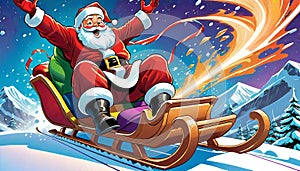 snow sled ski snowboard board happy santa claus cartoon