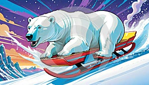 snow sled ski snowboard board polar bear fun winter sport