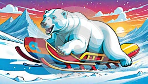 snow sled ski snowboard board polar bear north pole winter fun