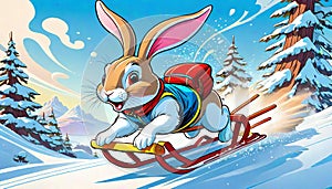 snow sled ski snowboard board rabbit bunny winter outdoor sport racing