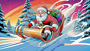 snow sled ski snowboard board smiling santa claus winter sport fun