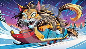 snow sled ski snowboard board street cat tiger kitten winter sport