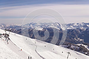 Snow snowboard skiers ski resort mountain landscape