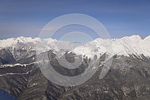 Snow snowboard skiers ski resort mountain landscape