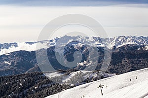 Snow snowboard skiers ski resort mountain landscape