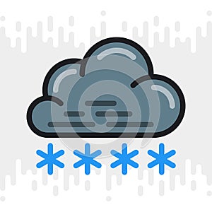 Snow or snowfall icon for weather forecast application or widget. Cloud with snowflakes. Color version on light gray