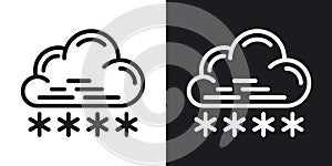 Snow or snowfall icon for weather forecast application or widget. Cloud with snowflakes. Two-tone version on black and