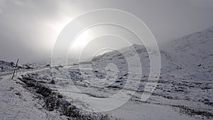 Snow on Sognefjellet mountain pass road in Norway