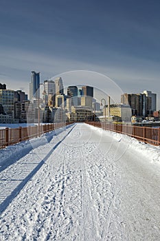 Snow on the Stone Arch Bridge, Minneapolis, Minnesota, USA