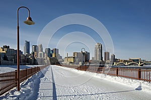 Snow on the Stone Arch Bridge, Minneapolis, Minnesota, USA