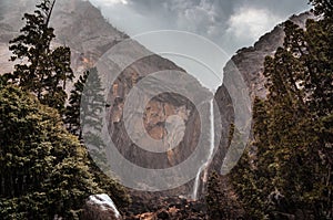 Snow Storm on Lower Yosemite Falls, Yosemite National Park, California