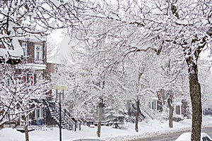 Snow storm in Montreal streets