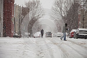 Snow storm pedestrians