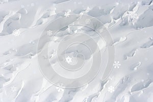 Snow surface texture background with snowflakes. .