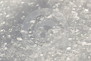 Snow texture. Snowflakes close-up. Winter background. Macro