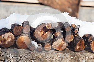 Snow on the timber stack