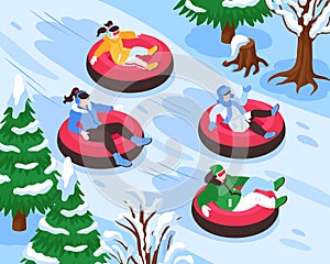 Snow Tubing Isometric Composition