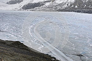 Snow Vehicle Path on Athabasca glacier, Columbia Icefields, Jasper National Park