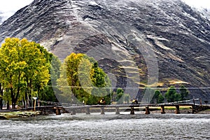 Snow view of tibetan village at Shangri-la China