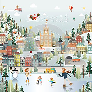 Snow Village Landscape Day scene wallpaper