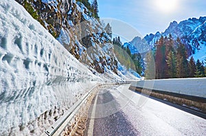 The snow wall along the road, Gosau, Austria