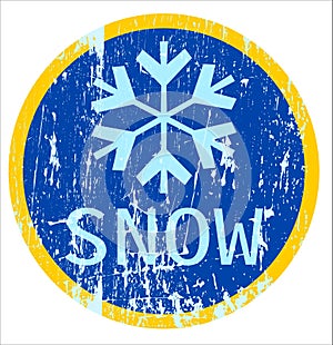 Snow warning sign,frost, winter road sign, grungy illustration, fictional artwork