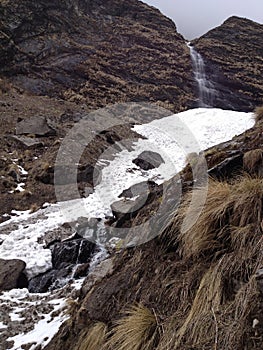 Snow waterfall at Annapurna base camp - Nepal