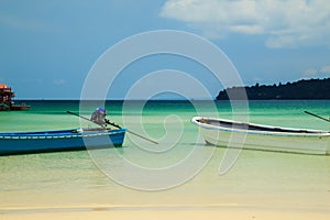 Snow-white beach and turquoise sea on the island Koh Rong Samloem.