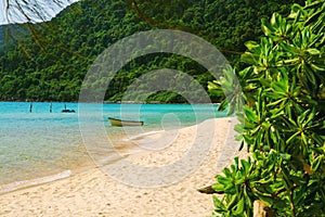 Snow-white beach and turquoise sea on the island Koh Rong Samloem