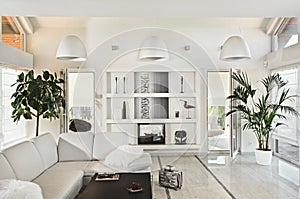Snow-white living room modern interior photo