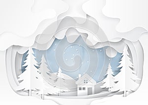 Snow and winter background paper art