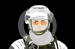 Snow winter camouflage uniform army soldier with mask and helmet on duty vector illustration isolated.