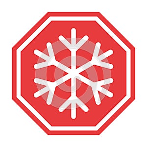 Snow winter icon, danger ice flake sign, risk alert vector illustration, careful caution symbol