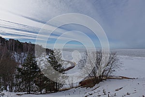 Snow winter sea coast Baltic Sea Latvia Saulkrasti