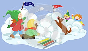 Snowball fight vector illustration