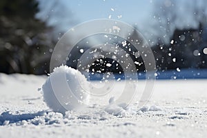 Snowball on snow covered ground at sunny winter day for snow ball effect concept