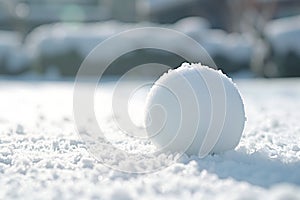 Snowball on snow covered ground at sunny winter day for snow ball effect concept