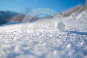 Snowball on snow covered ground at sunny winter day for snow ball effect concept