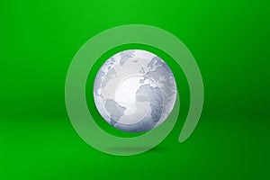 Snowball world globe isolated on green background. Environmental protection symbol