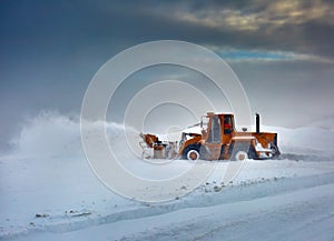 Snowblower at work in the mountains