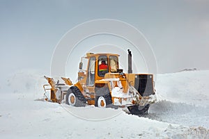 Snowblower at work in the mountains
