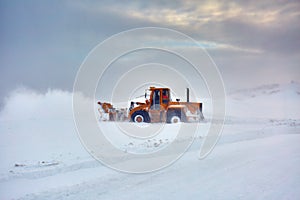 Snowblower at work in the mountains