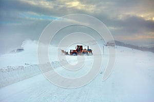 Snowblower at work in the mountains